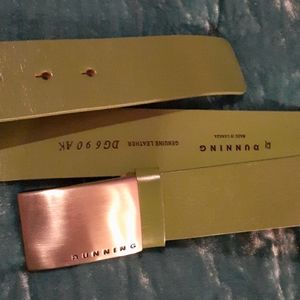 Dunning Tour green leather belt unisex 32"